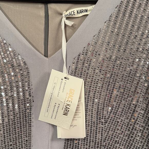 Grace Karin Silver Sequin Maxi Dress - Picture 4 of 5